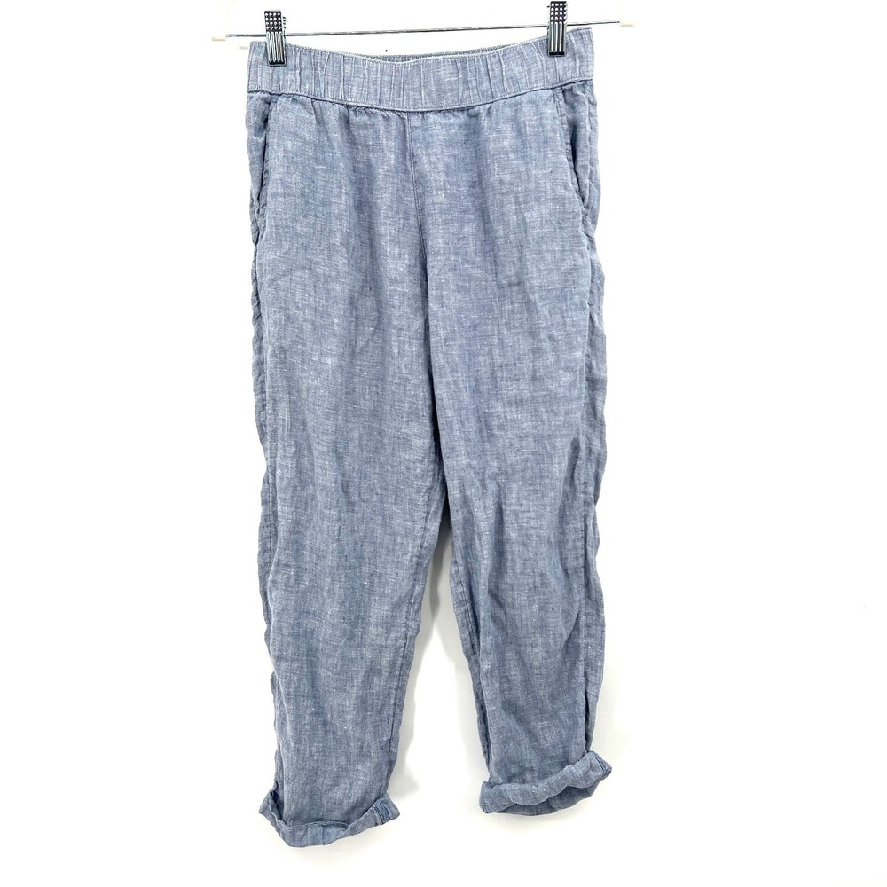 Rachel Roy 100% linen rolled‎ cuff boyfriend coastal grandma casual boho blue S